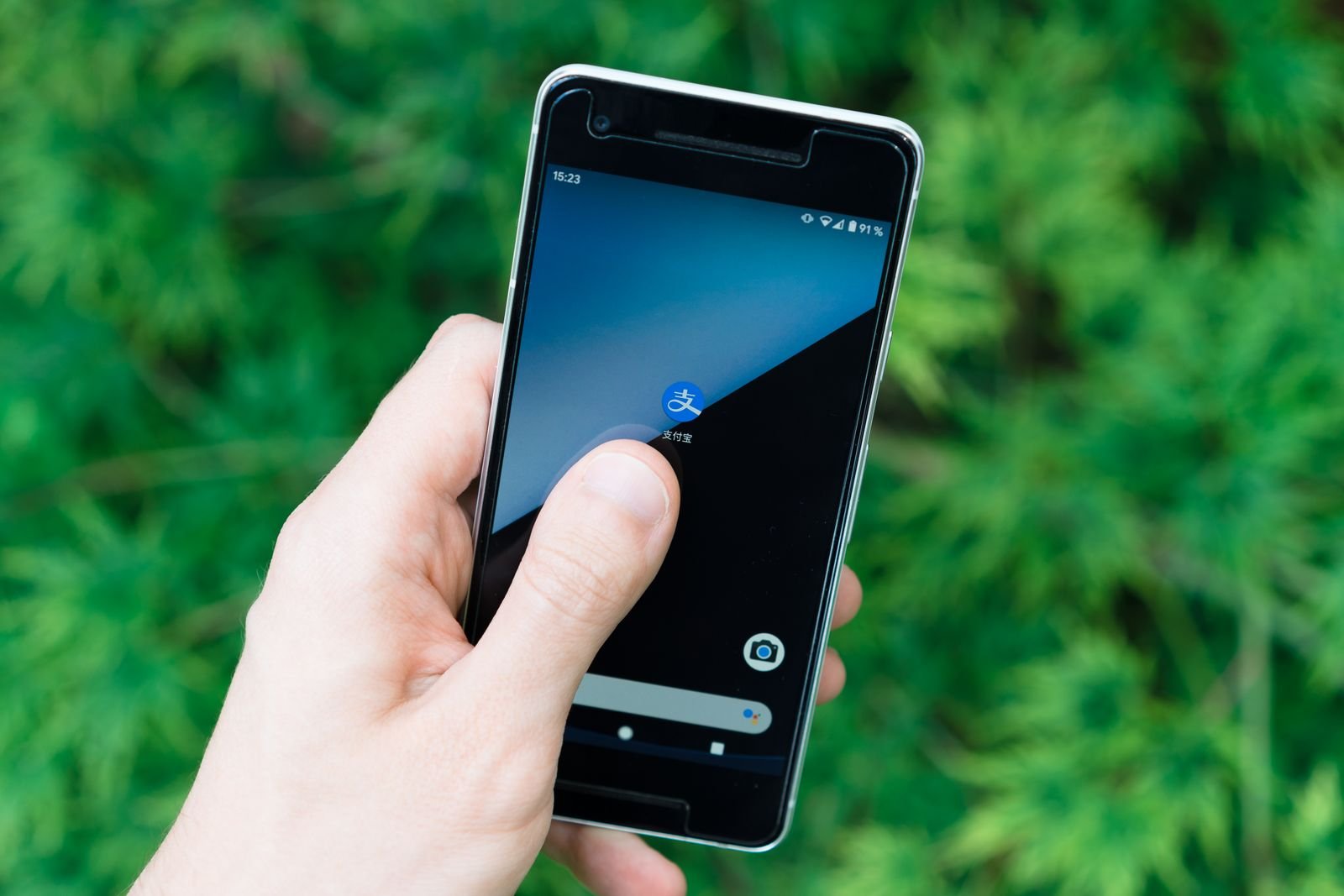 Person holding an affordable Android smartphone in hand