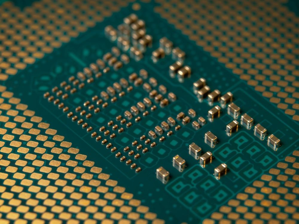 close up of a modern microprocessor circuit board